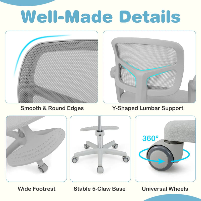 Kids Desk Chair Children Study Chair with Adjustable Height Armrest and Footrest by DirectDeals