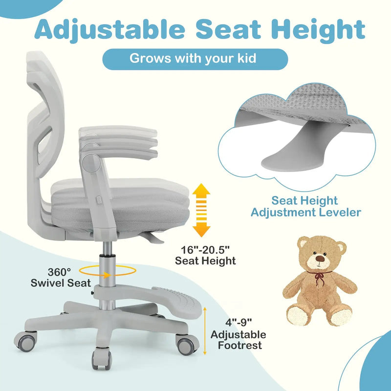 Kids Desk Chair Children Study Chair with Adjustable Height Armrest and Footrest by DirectDeals