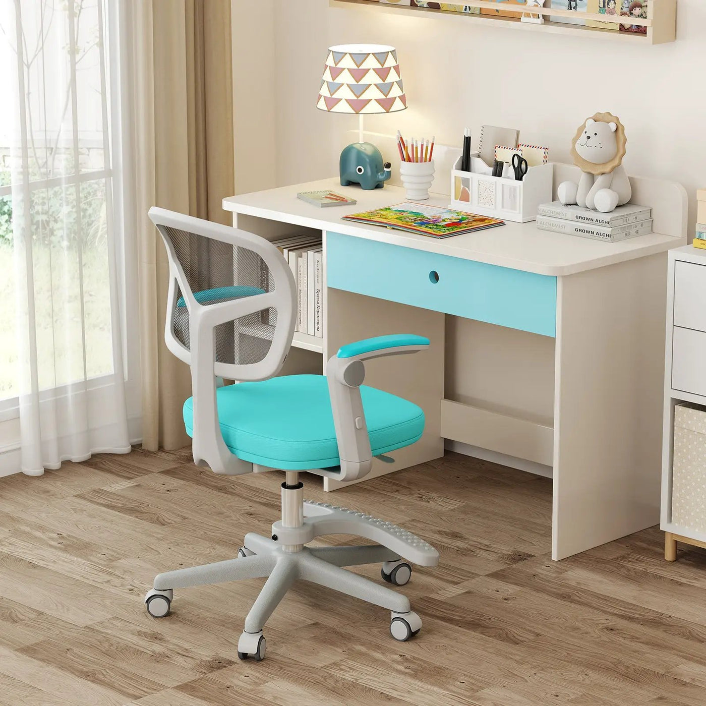 Kids Desk Chair Children Study Chair with Adjustable Height Armrest and Footrest by DirectDeals