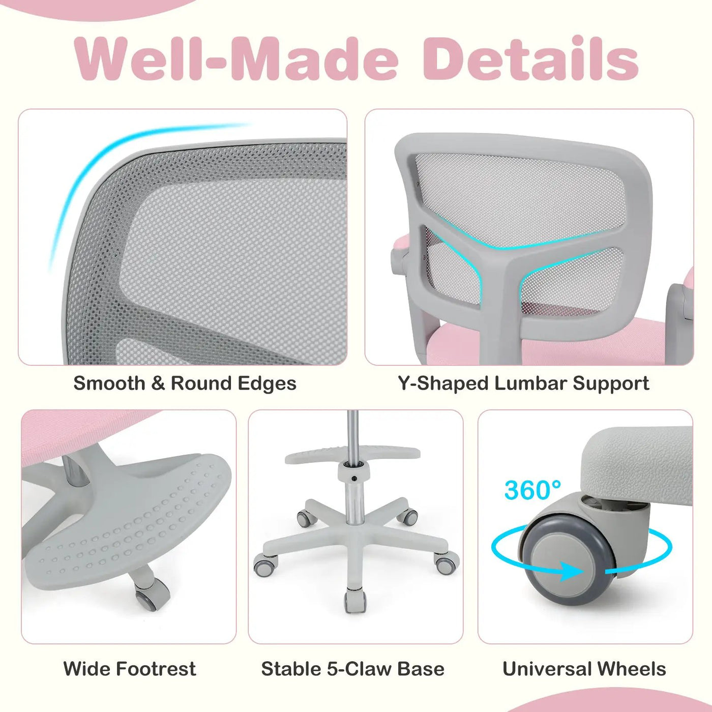 Kids Desk Chair Children Study Chair with Adjustable Height Armrest and Footrest by DirectDeals