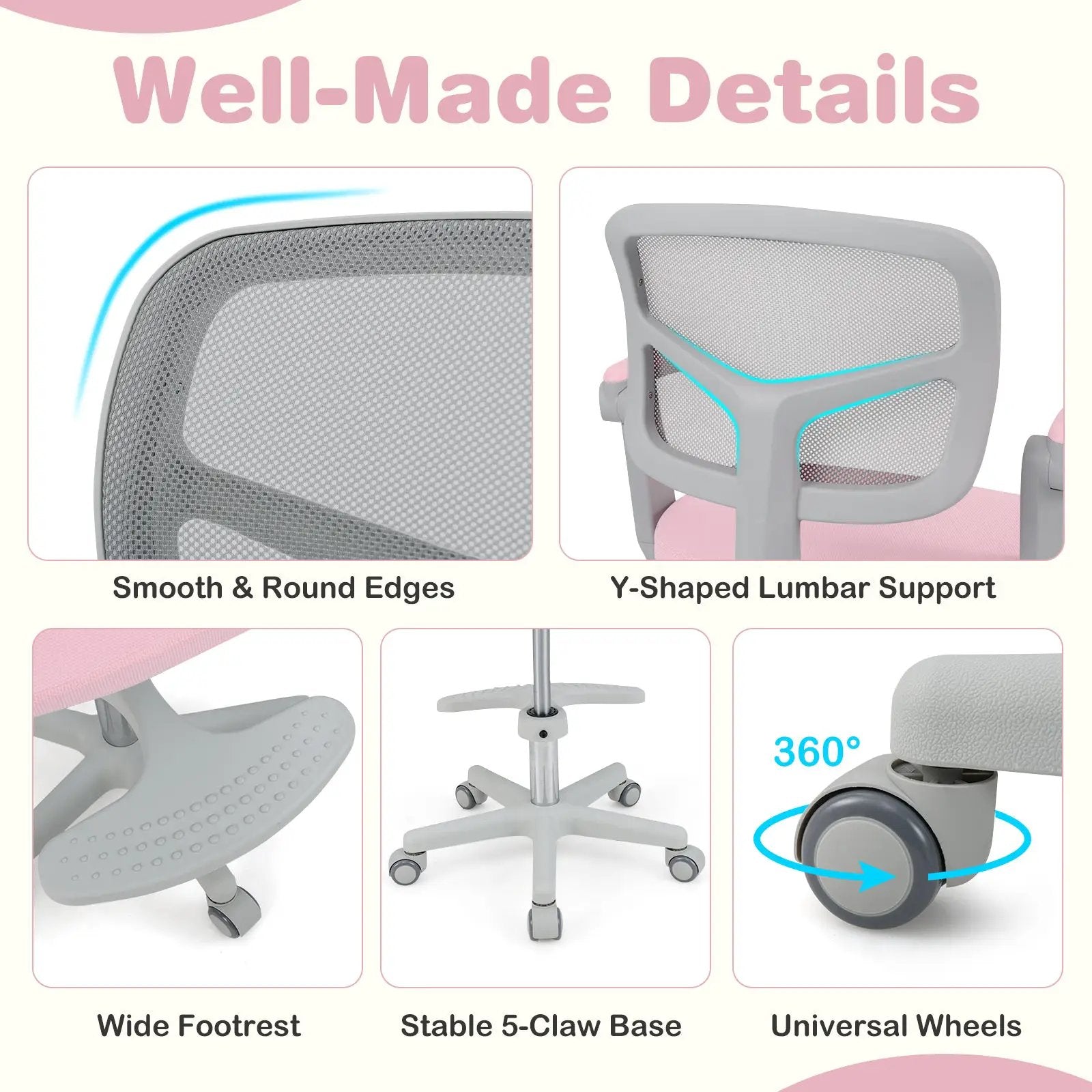 Kids Desk Chair Children Study Chair with Adjustable Height Armrest and Footrest by DirectDeals