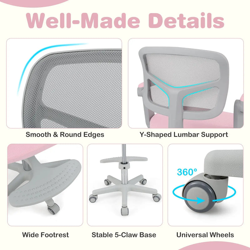 Kids Desk Chair Children Study Chair with Adjustable Height Armrest and Footrest by DirectDeals