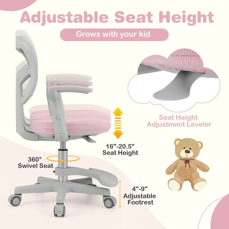 Kids Desk Chair Children Study Chair with Adjustable Height Armrest and Footrest by DirectDeals