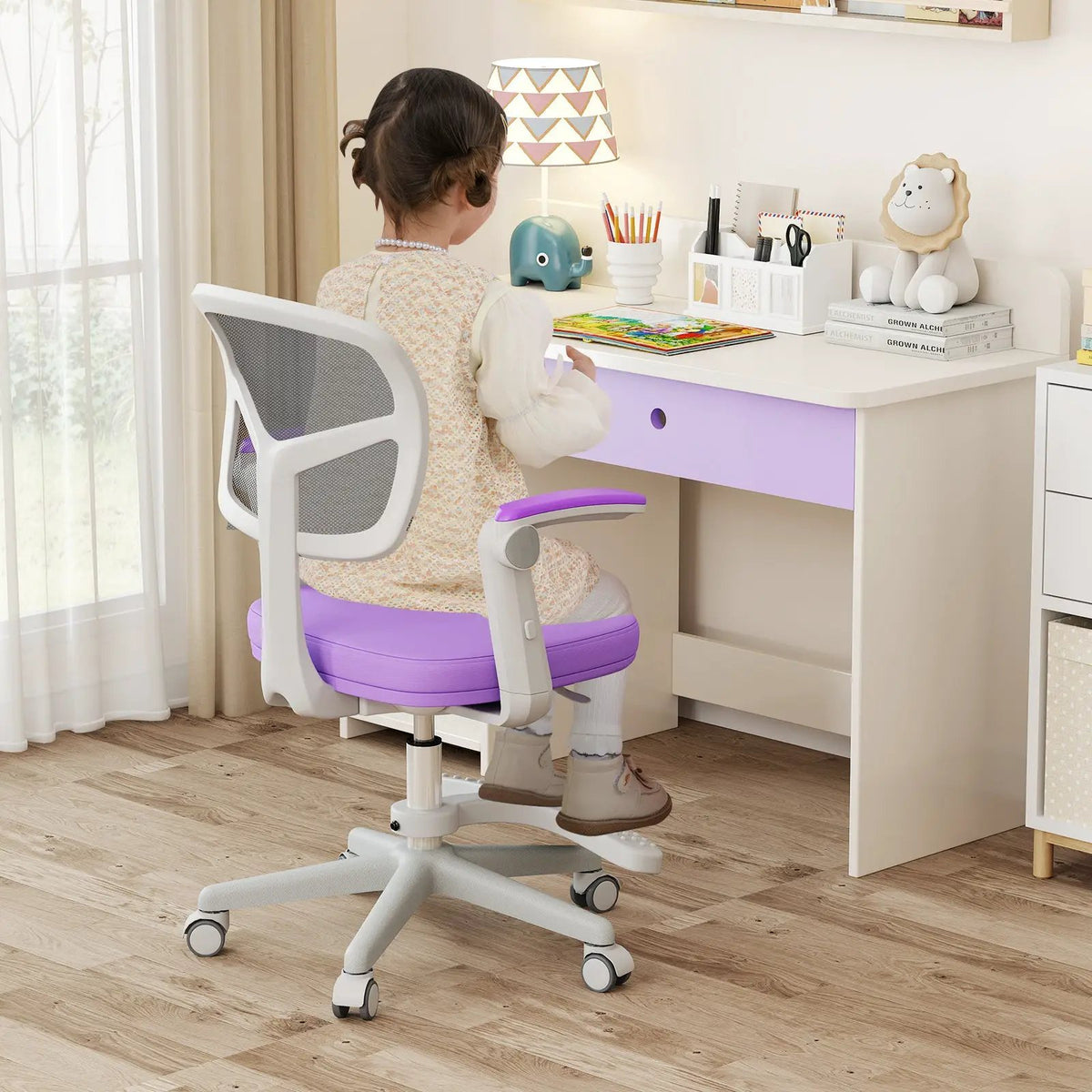 Kids Desk Chair Children Study Chair with Adjustable Height Armrest and Footrest by DirectDeals