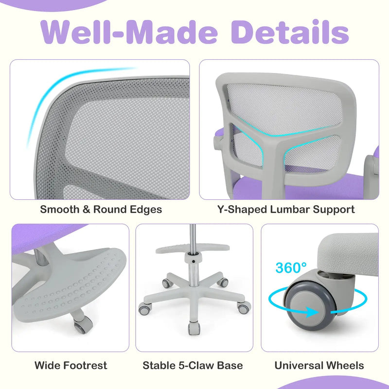 Kids Desk Chair Children Study Chair with Adjustable Height Armrest and Footrest by DirectDeals