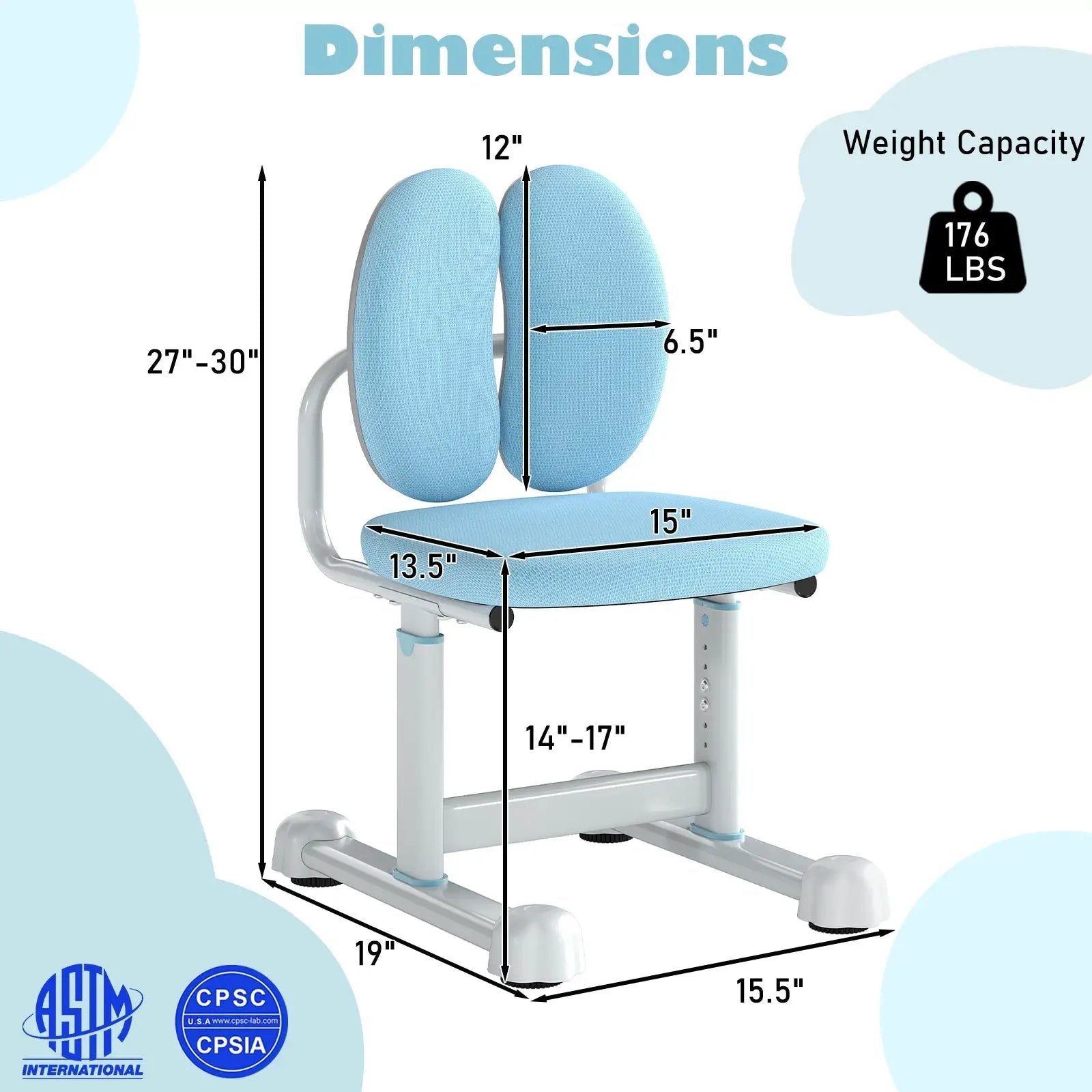 Kids Desk Chair Children Study Chair with Double Back Support and Adjustable Height by DirectDeals