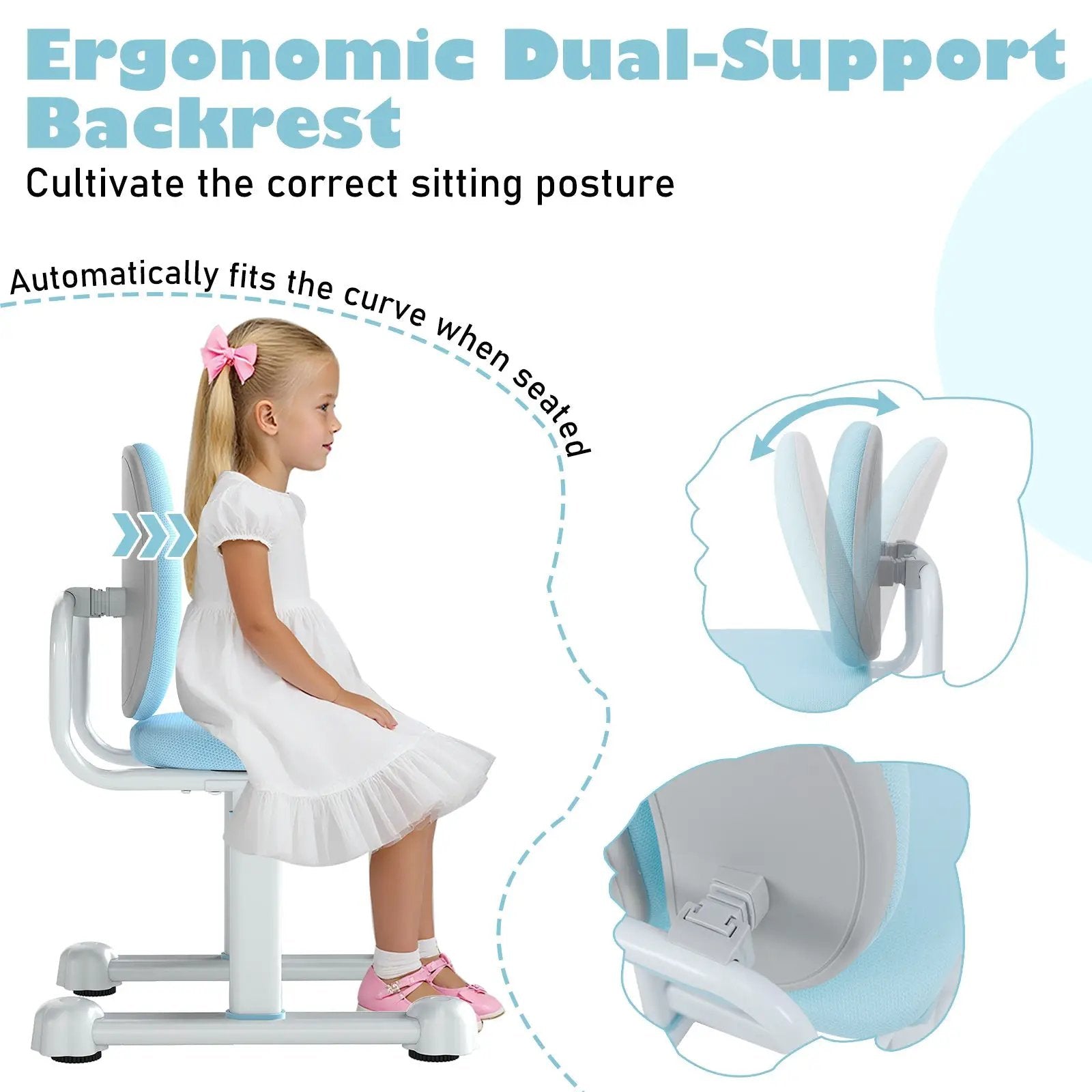 Kids Desk Chair Children Study Chair with Double Back Support and Adjustable Height by DirectDeals