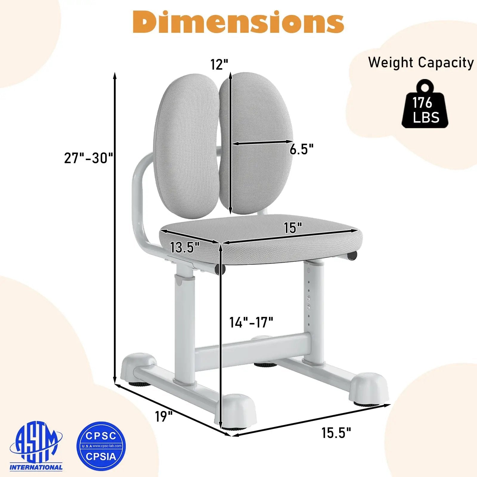 Kids Desk Chair Children Study Chair with Double Back Support and Adjustable Height by DirectDeals