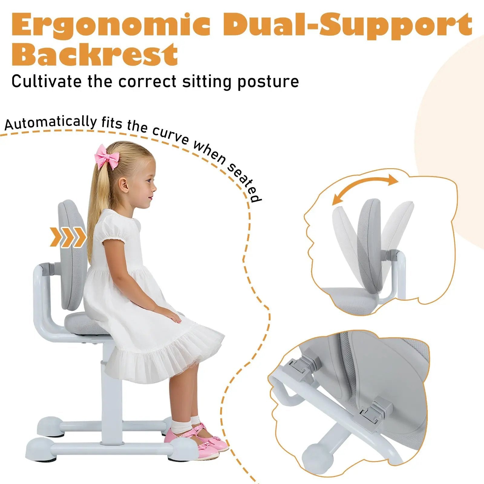 Kids Desk Chair Children Study Chair with Double Back Support and Adjustable Height by DirectDeals