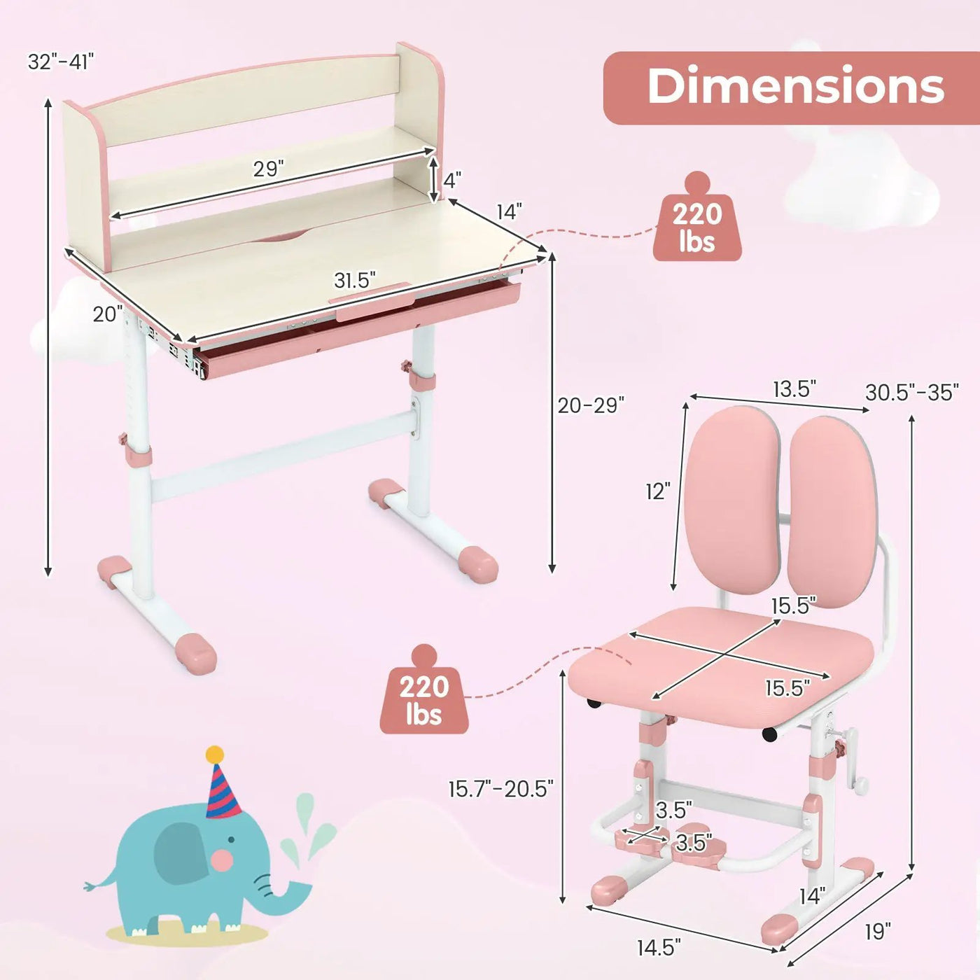 Kids Desk and Chair Set with Adjustable Height and Tilted Desktop by DirectDeals