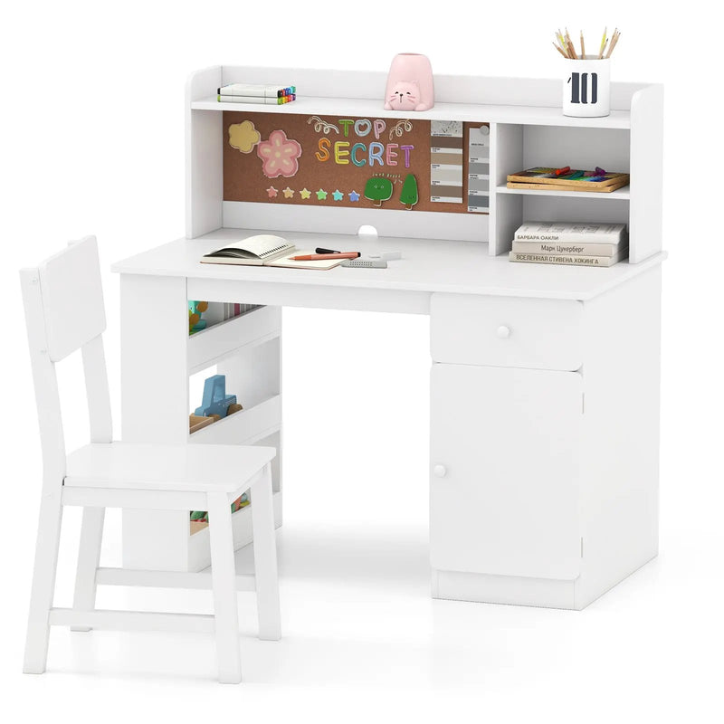 Kids Desk and Chair Set with Hutch and 3-Layer Side Shelf by DirectDeals