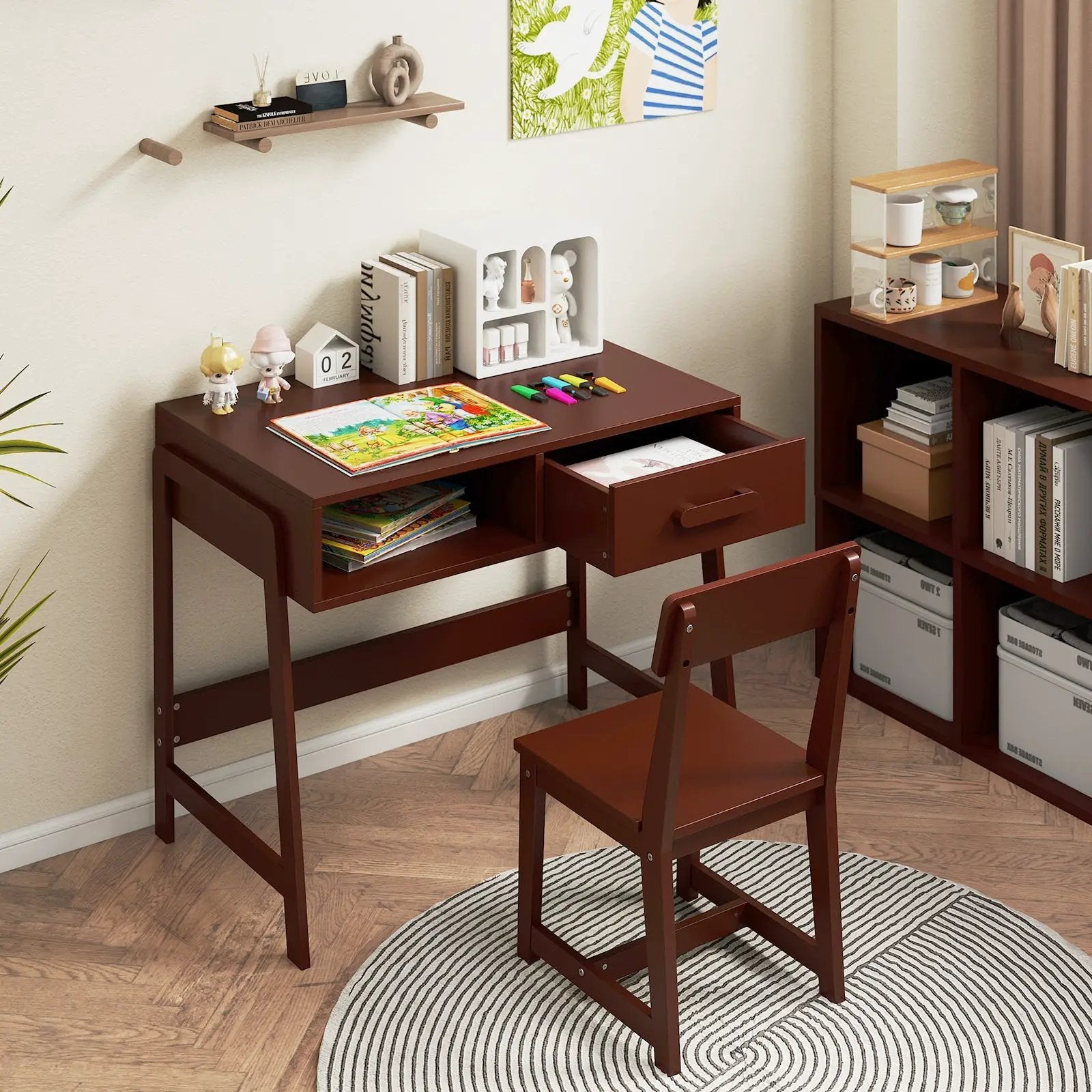 Kids Desk and Chair Set with Storage Drawer and Hutch by DirectDeals