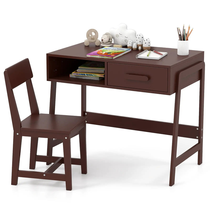 Kids Desk and Chair Set with Storage Drawer and Hutch by DirectDeals
