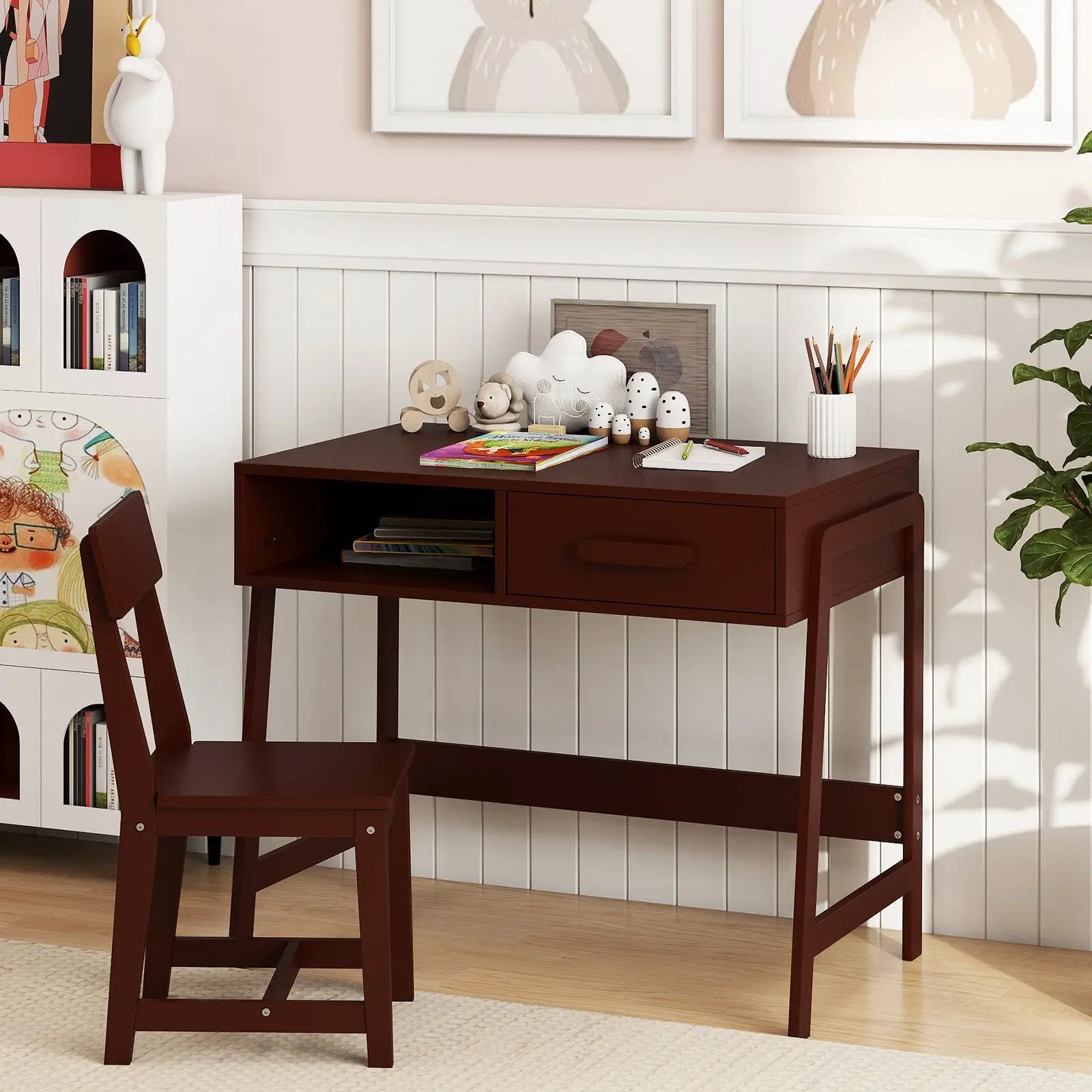 Kids Desk and Chair Set with Storage Drawer and Hutch by DirectDeals