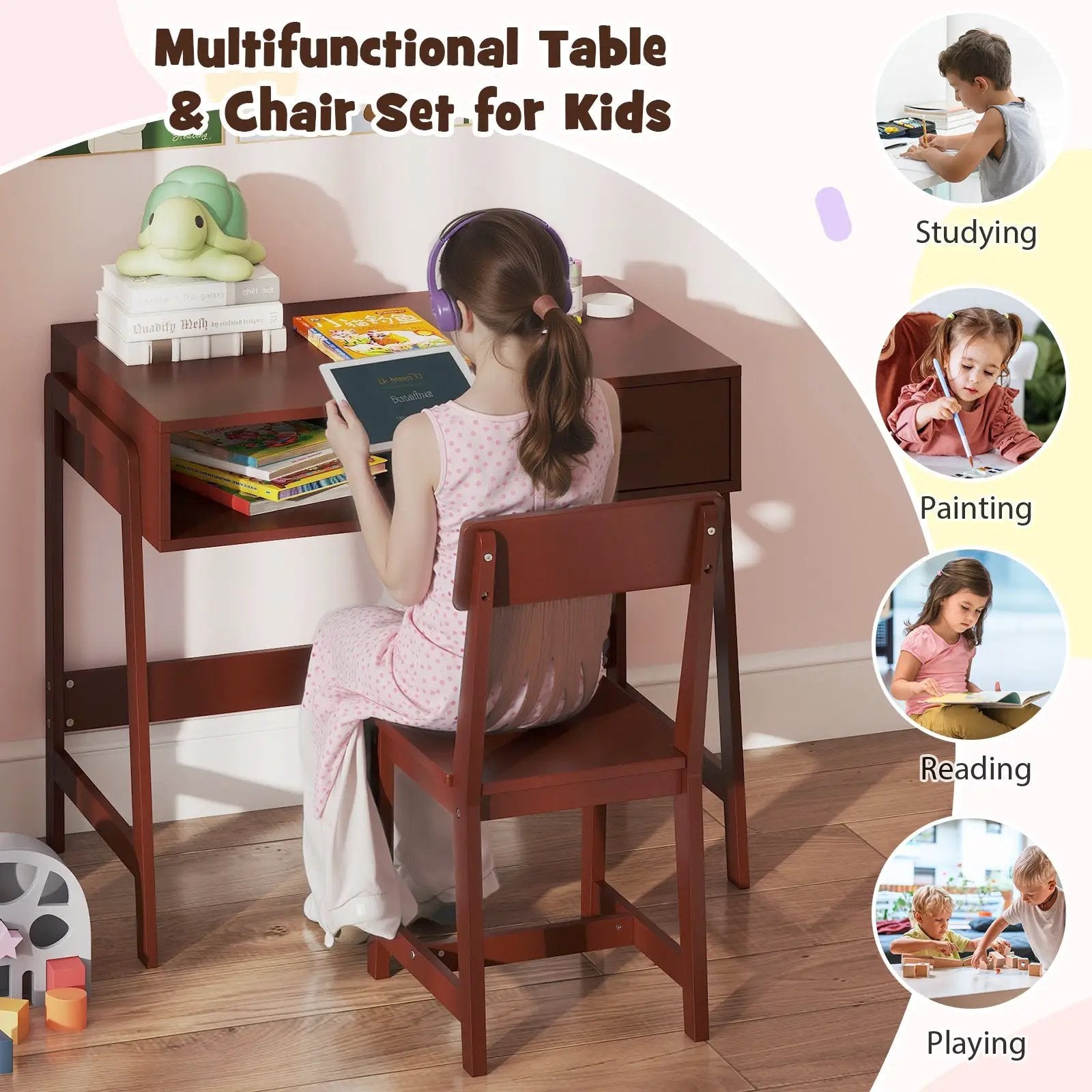 Kids Desk and Chair Set with Storage Drawer and Hutch by DirectDeals