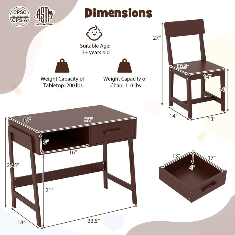 Kids Desk and Chair Set with Storage Drawer and Hutch by DirectDeals