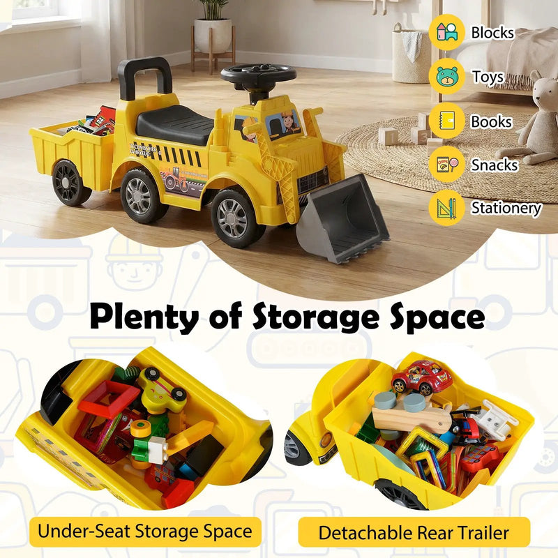 Kids Digger Ride on Truck with Shovel and Under-Seat Compartment by DirectDeals