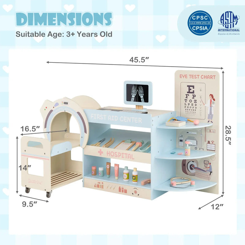 Kids Doctor Play Set Wooden Pretend Hospital Office Kit with Eye Chart Toy CT Machine by DirectDeals