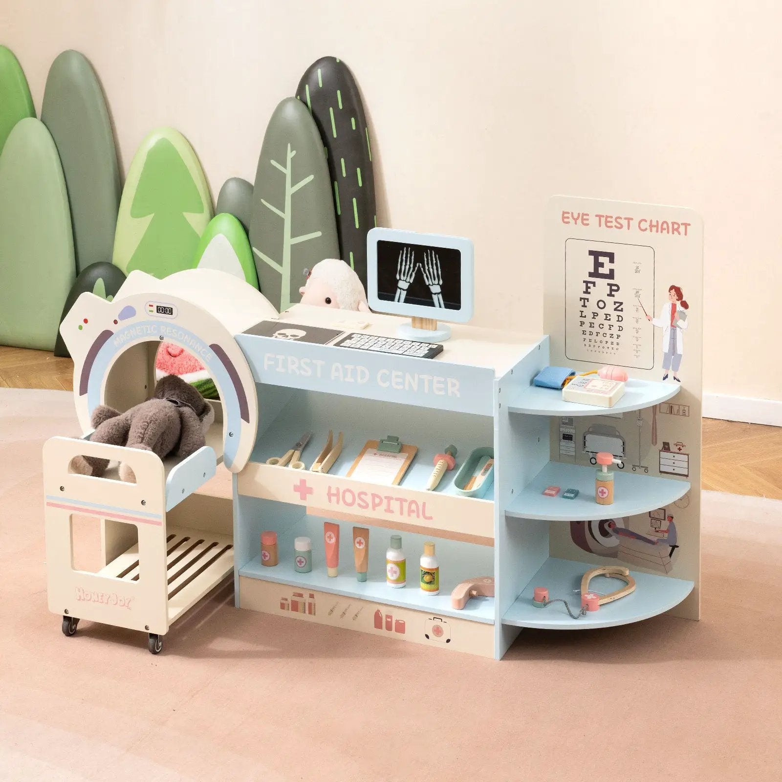 Kids Doctor Play Set Wooden Pretend Hospital Office Kit with Eye Chart Toy CT Machine by DirectDeals