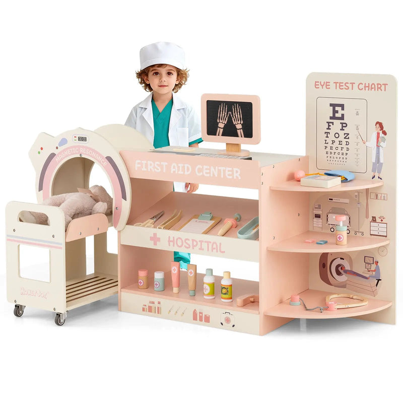 Kids Doctor Play Set Wooden Pretend Hospital Office Kit with Eye Chart Toy CT Machine by DirectDeals