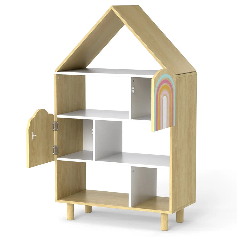Kids Dollhouse Bookshelf House-shaped Bookcase Children Toy Storage Organizer-Natural by DirectDeals