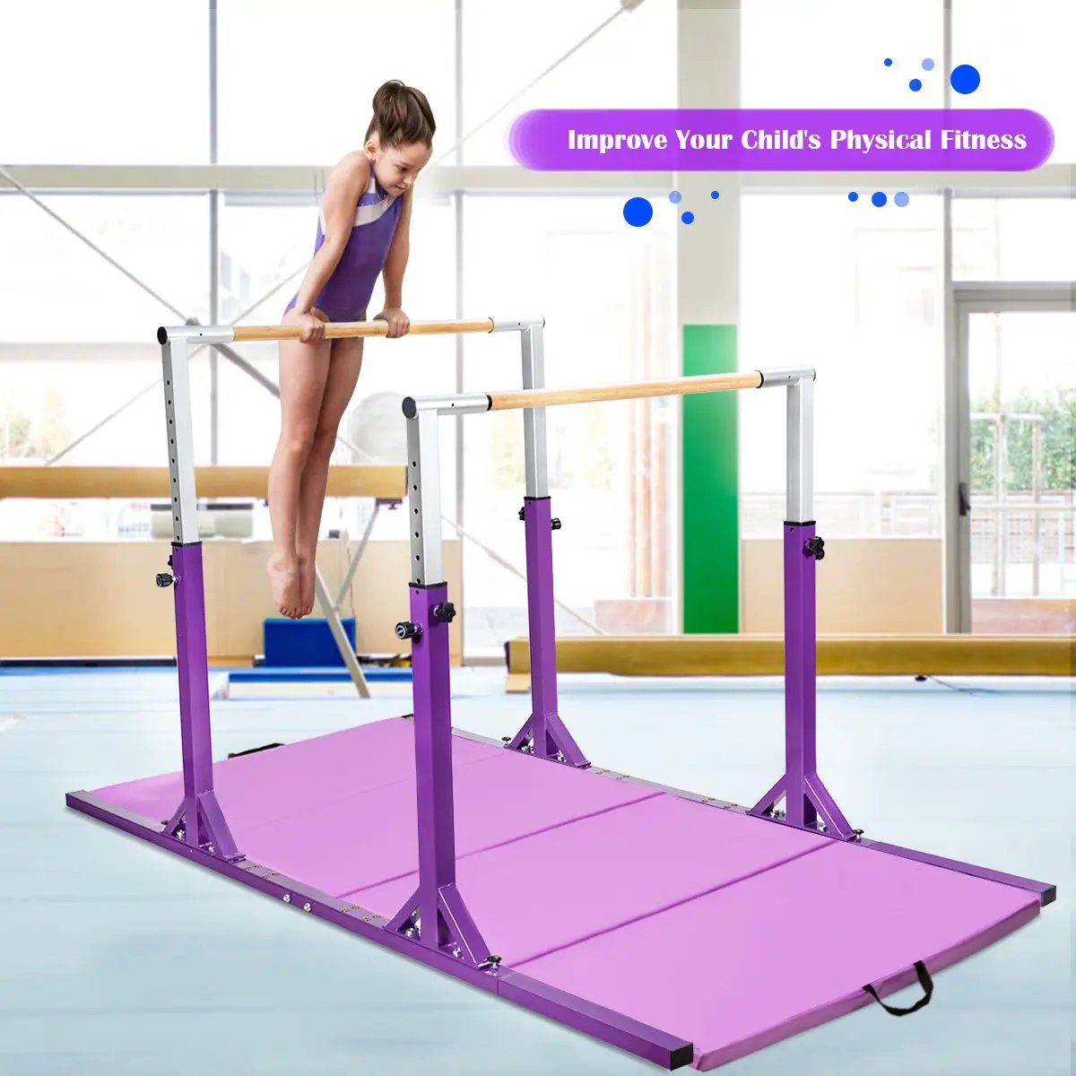 Kids Double Horizontal Bars Gymnastic Training Parallel Bars Adjustable-Purple by DirectDeals
