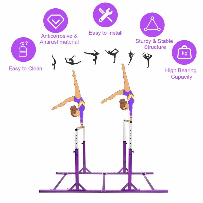 Kids Double Horizontal Bars Gymnastic Training Parallel Bars Adjustable-Purple by DirectDeals