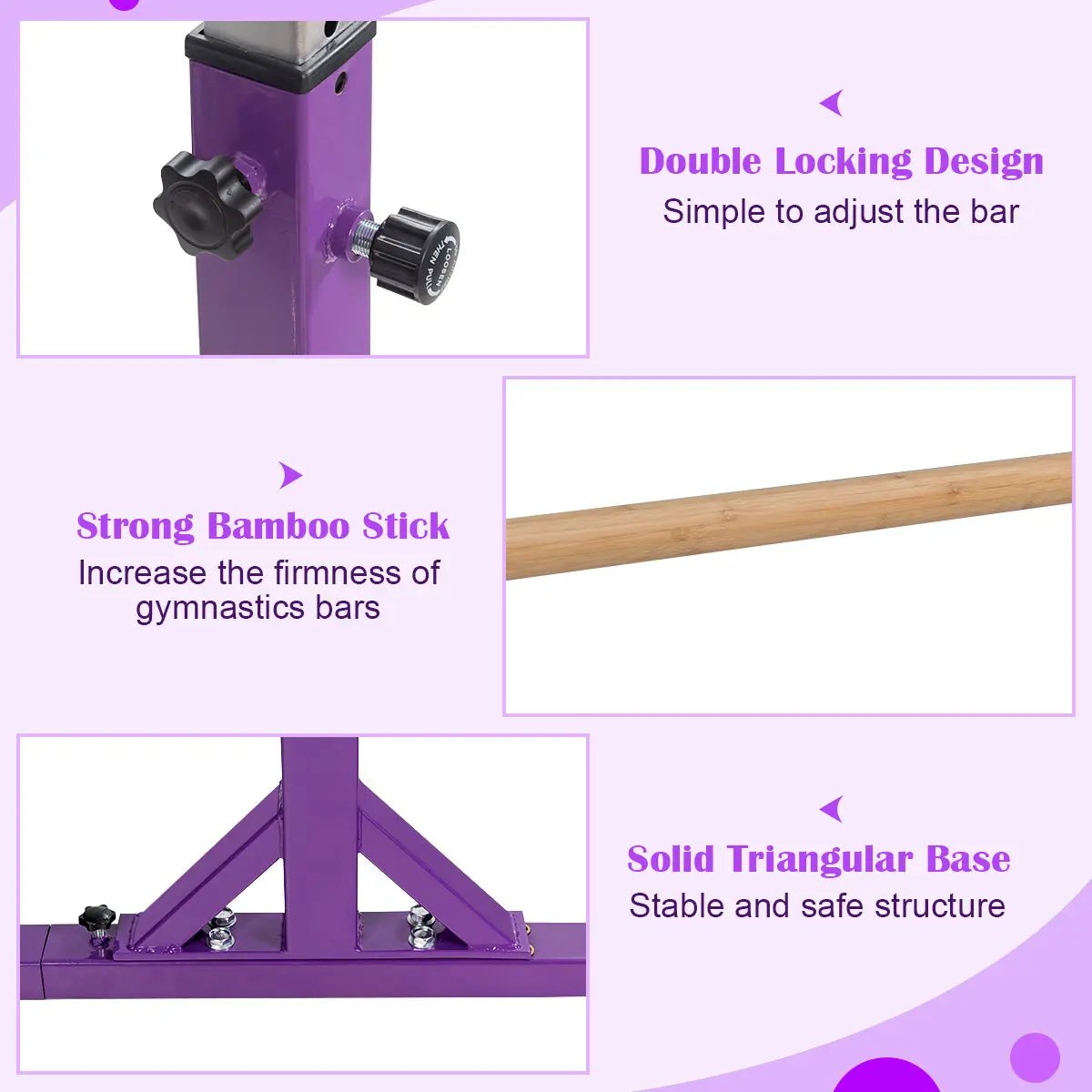 Kids Double Horizontal Bars Gymnastic Training Parallel Bars Adjustable-Purple by DirectDeals