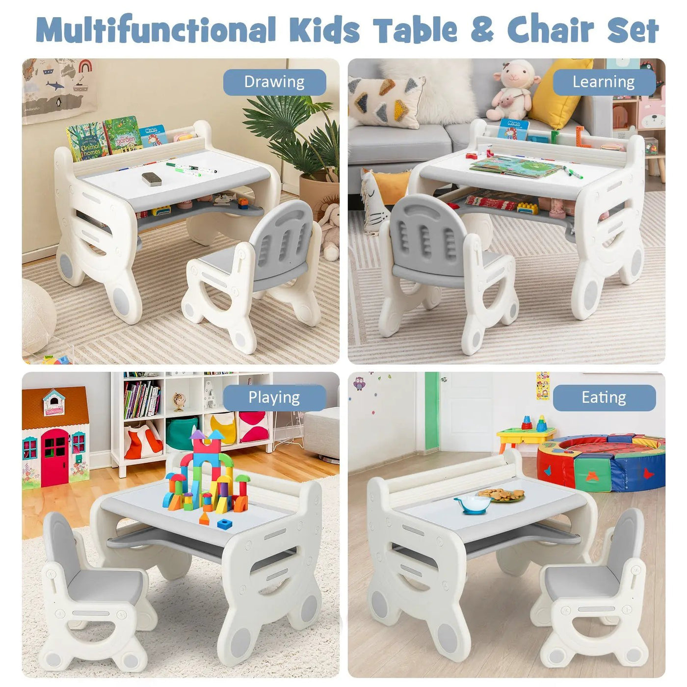Kids Drawing Table and Chair Set with Watercolor Pens and Blackboard Eraser by DirectDeals
