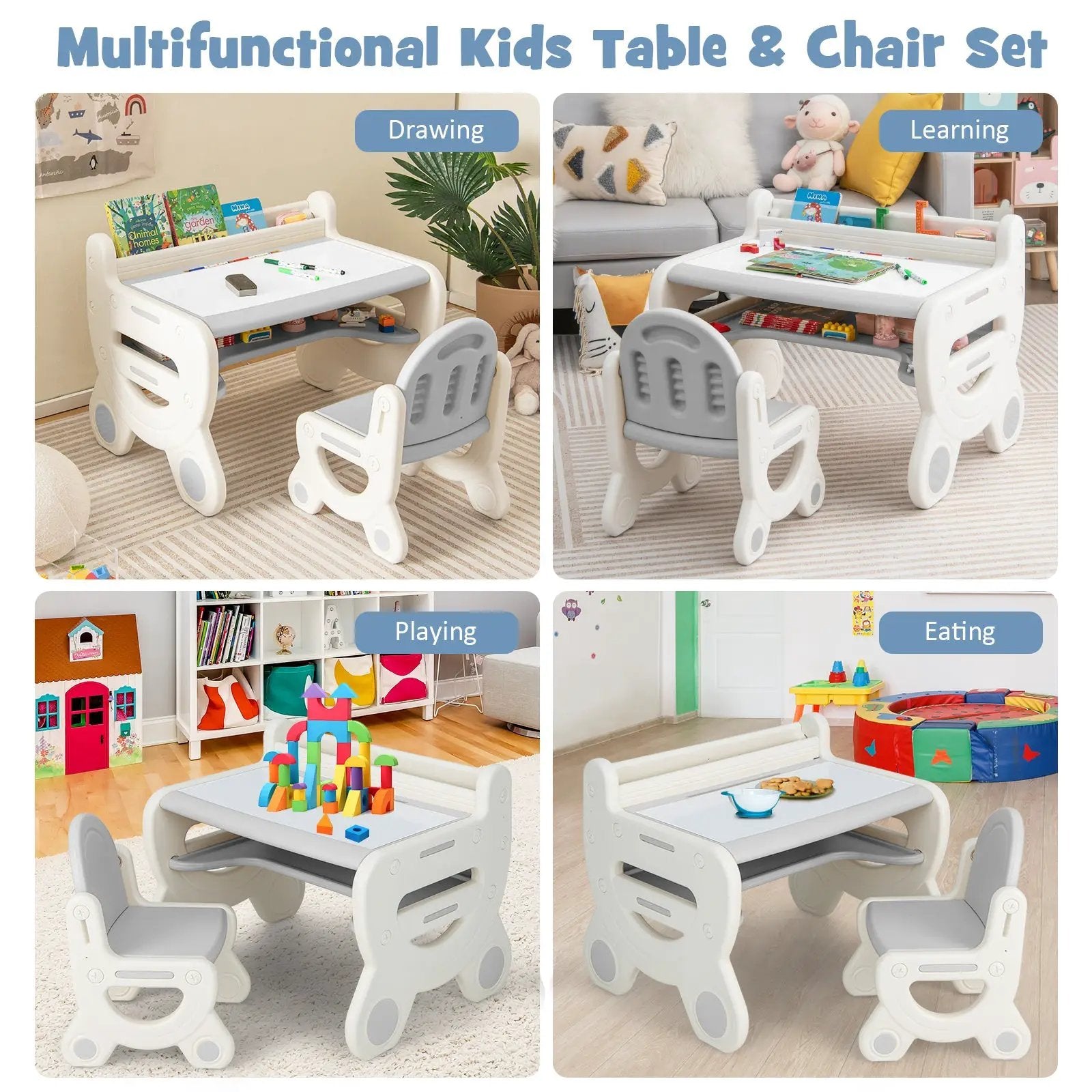 Kids Drawing Table and Chair Set with Watercolor Pens and Blackboard Eraser by DirectDeals
