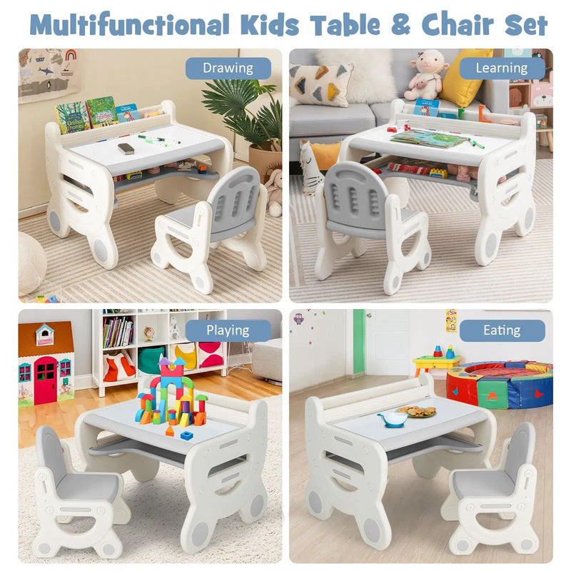 Kids Drawing Table and Chair Set with Watercolor Pens and Blackboard Eraser by DirectDeals