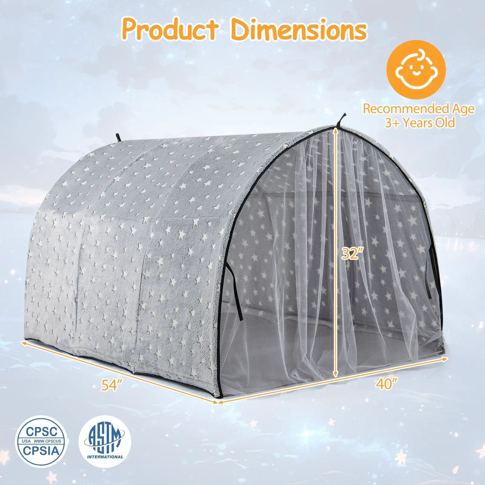 Kids Dream Bed Tent Twin Bunk Bed with Glow in the Dark Stars and Lights-Gray by DirectDeals