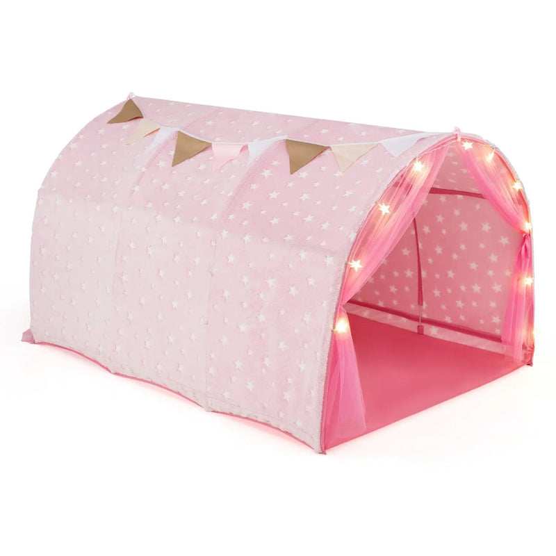 Kids Dream Bed Tent Twin Bunk Bed with Glow in the Dark Stars and Lights-Gray by DirectDeals