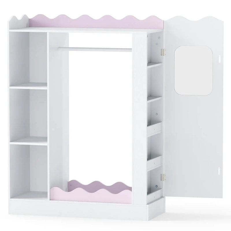 Kids Dress Up Storage with Mirror and Hanging Rack - Pink by DirectDeals