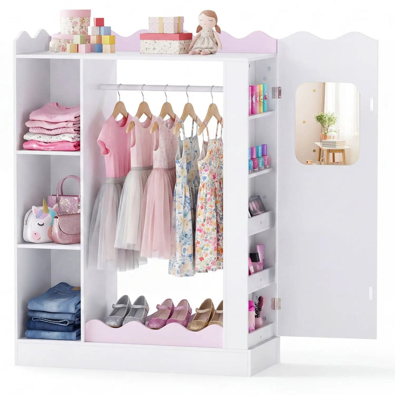 Kids Dress Up Storage with Mirror and Hanging Rack - Pink by DirectDeals