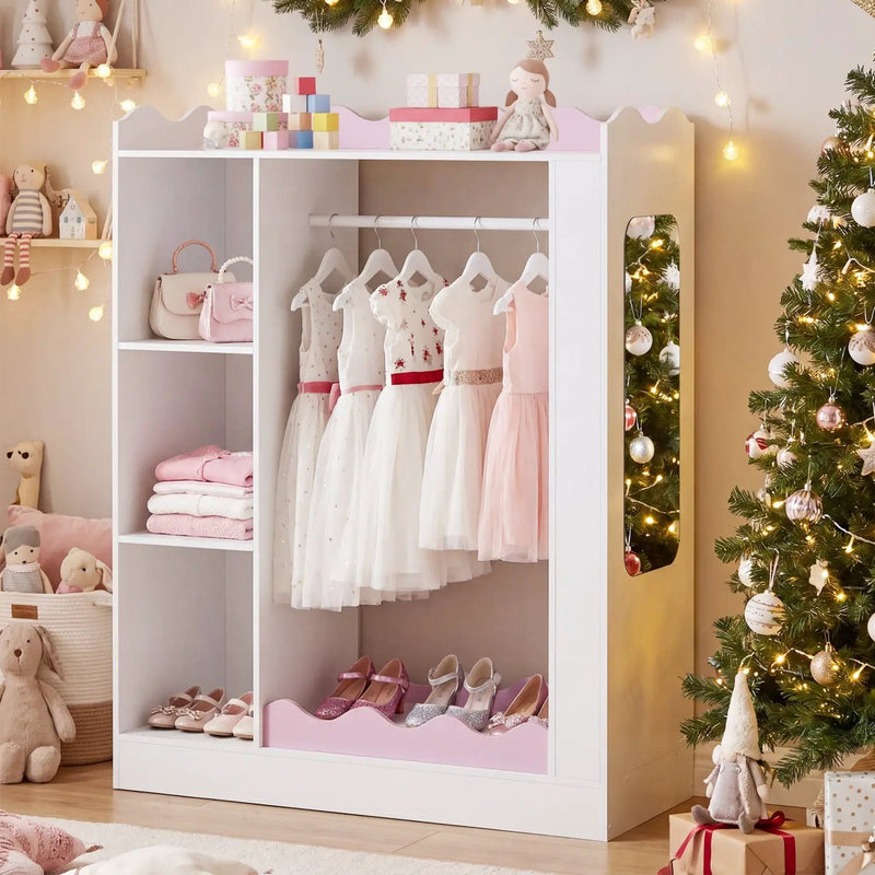 Kids Dress Up Storage with Mirror and Hanging Rack - Pink by DirectDeals
