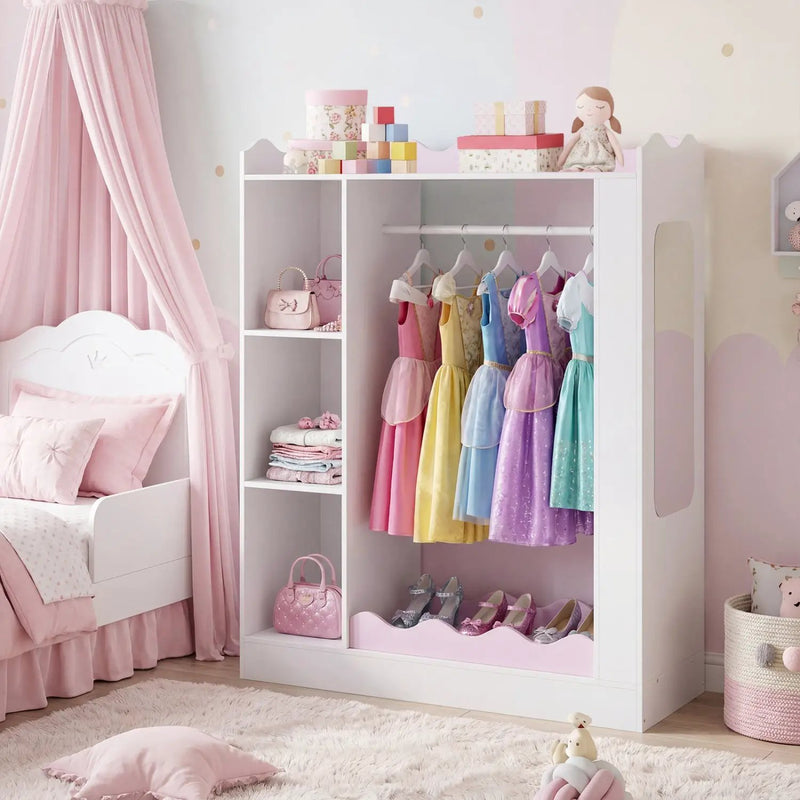 Kids Dress Up Storage with Mirror and Hanging Rack - Pink by DirectDeals
