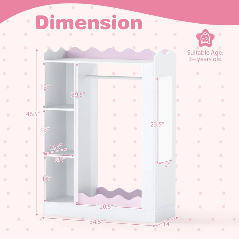 Kids Dress Up Storage with Mirror and Hanging Rack - Pink by DirectDeals
