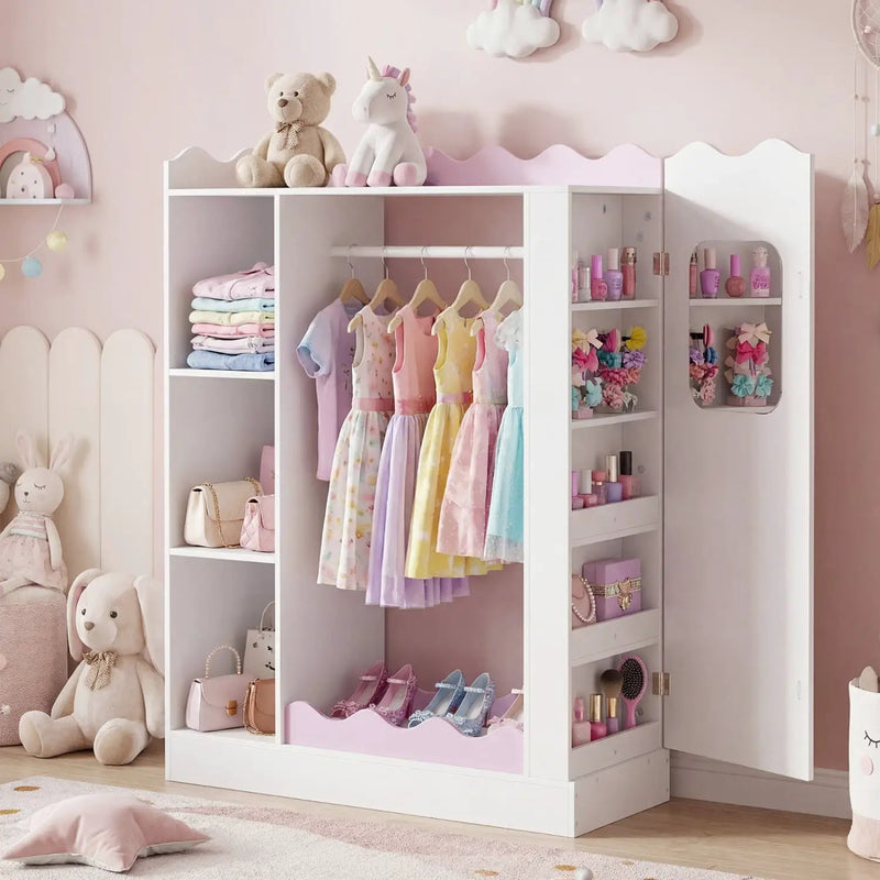 Kids Dress Up Storage with Mirror and Hanging Rack - Pink by DirectDeals