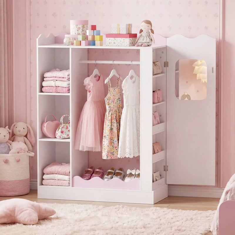 Kids Dress Up Storage with Mirror and Hanging Rack - Pink by DirectDeals