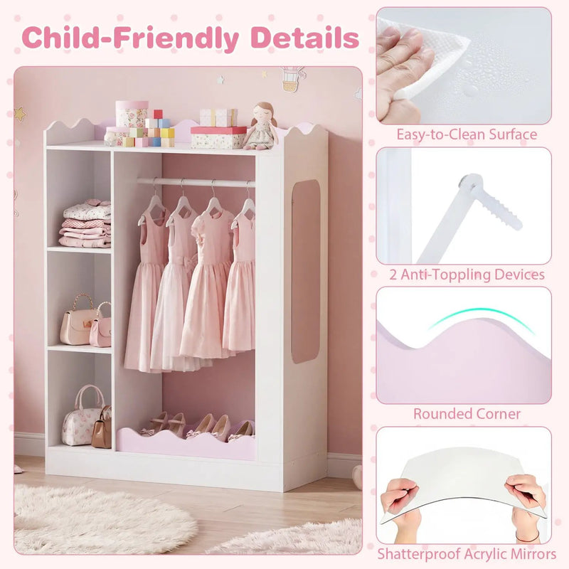Kids Dress Up Storage with Mirror and Hanging Rack - Pink by DirectDeals