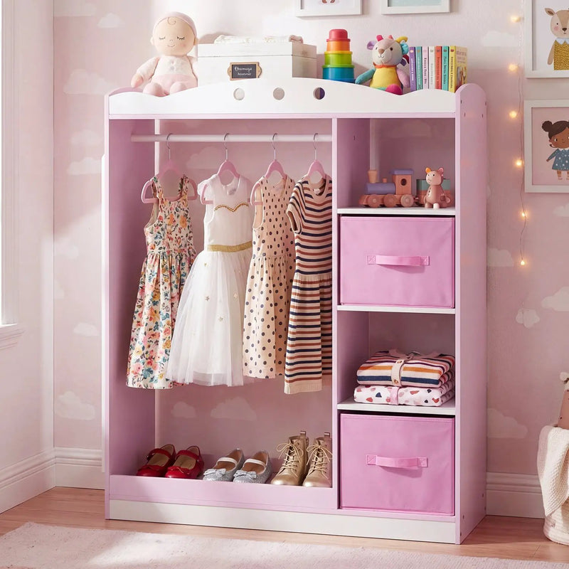Kids Dress Up Storage with Full Length Mirror - Pink by DirectDeals