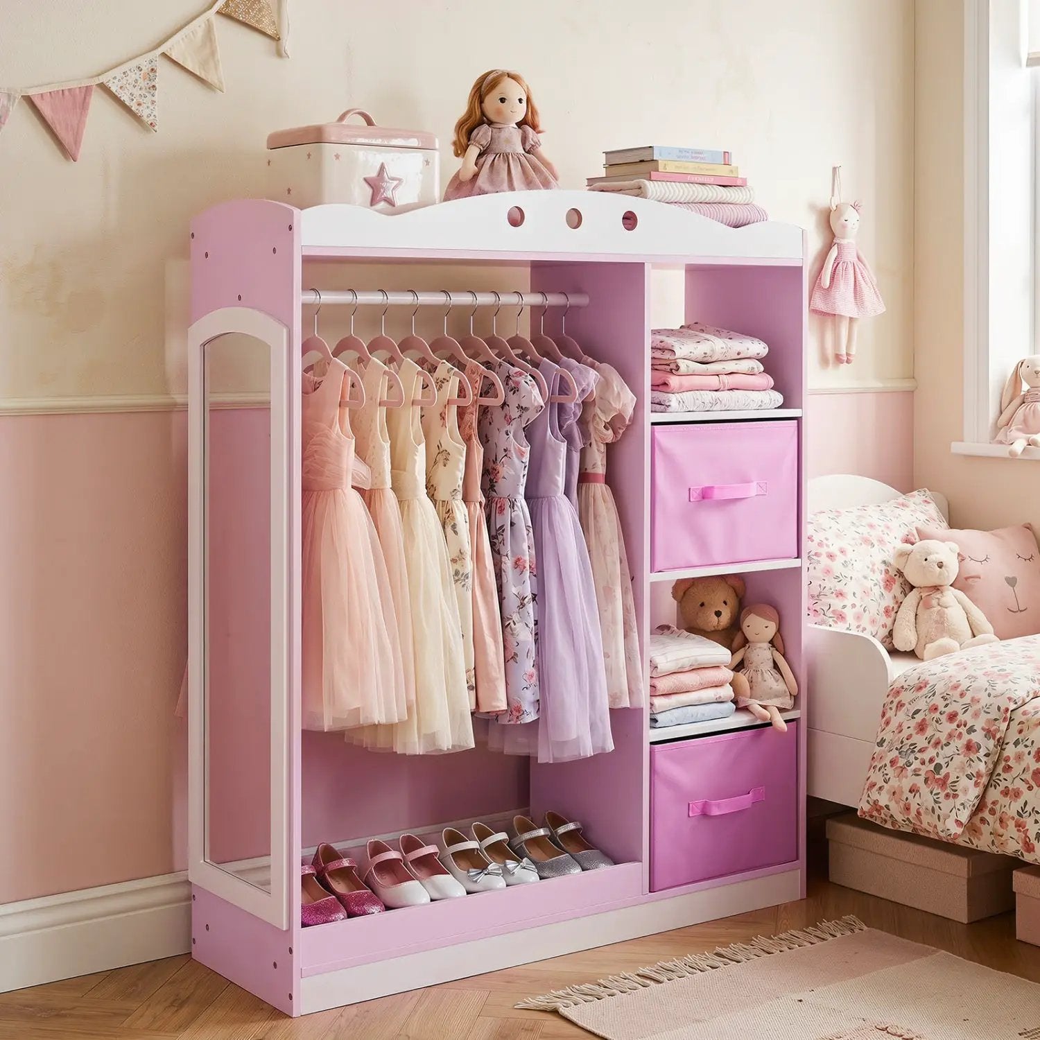 Kids Dress Up Storage with Full Length Mirror - Pink by DirectDeals