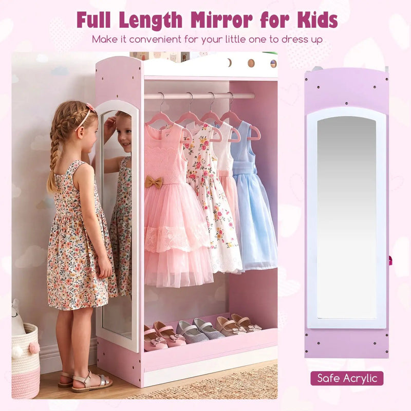 Kids Dress Up Storage with Full Length Mirror - Pink by DirectDeals