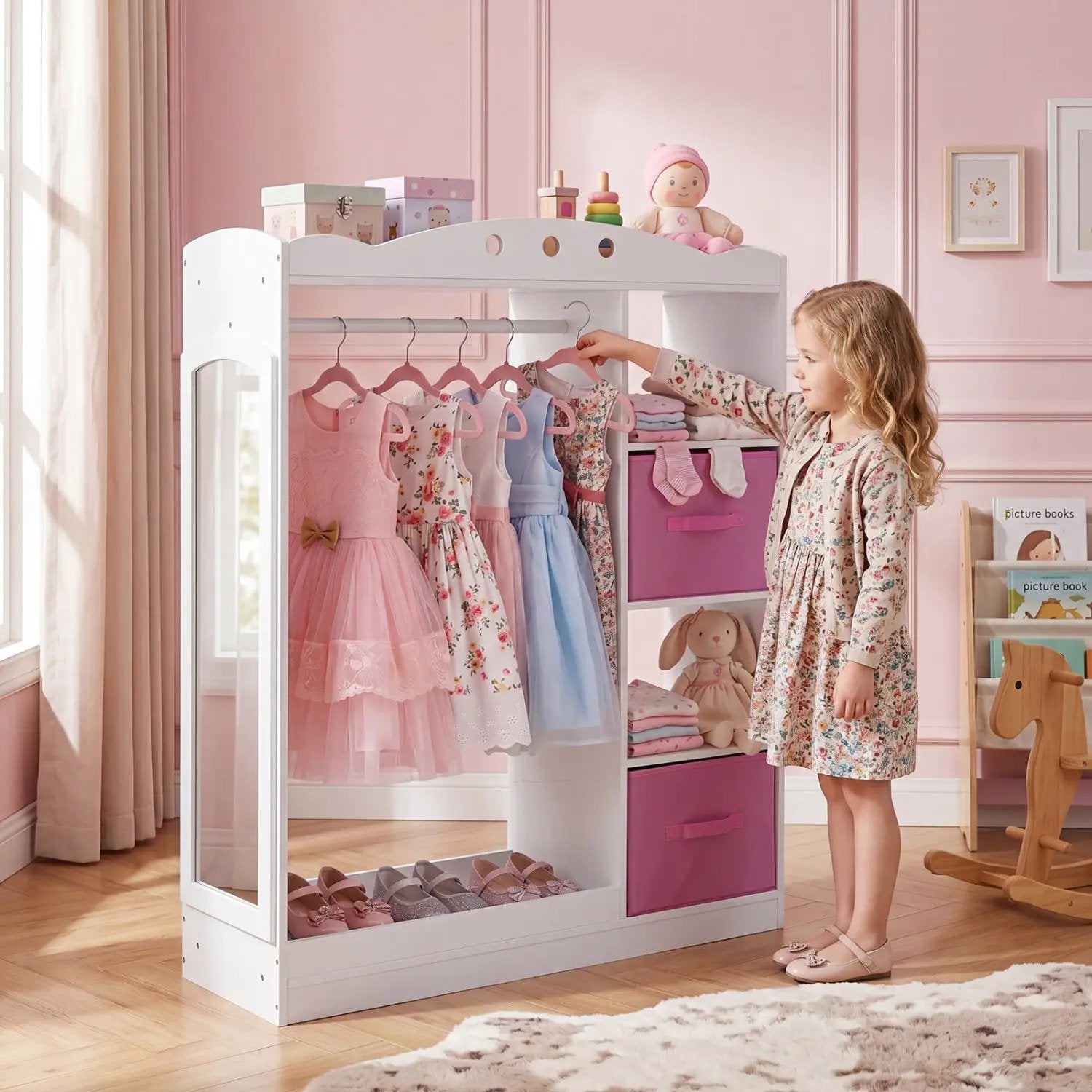 Kids Dress Up Storage with Full Length Mirror - Pink by DirectDeals