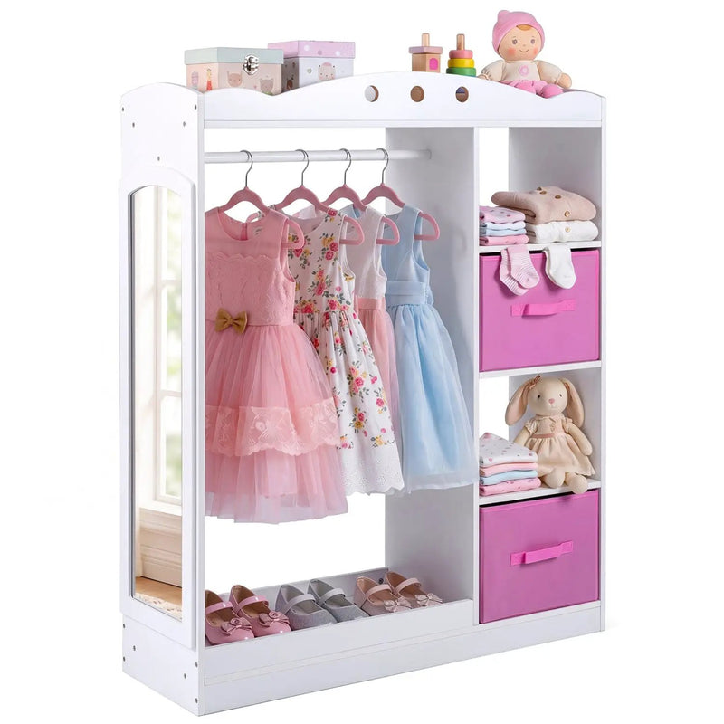 Kids Dress Up Storage with Full Length Mirror - Pink by DirectDeals