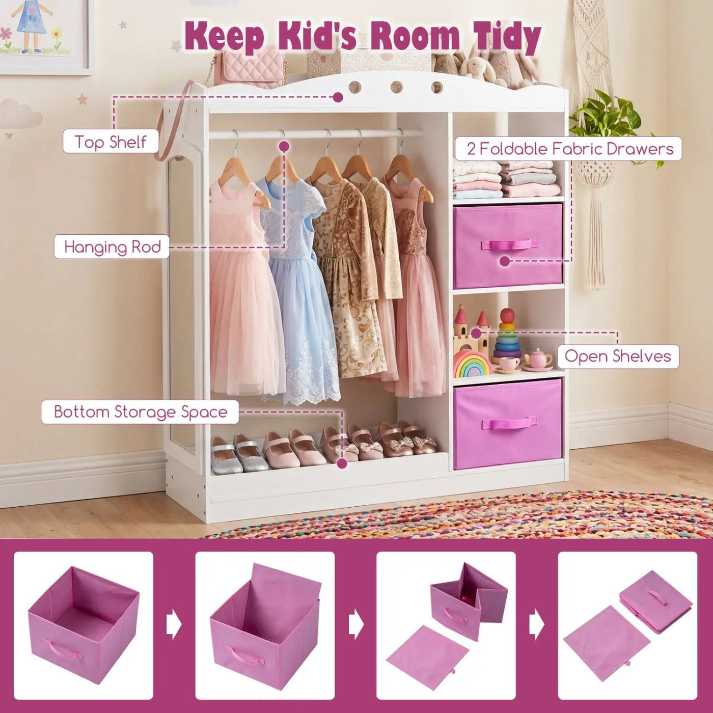 Kids Dress Up Storage with Full Length Mirror - Pink by DirectDeals