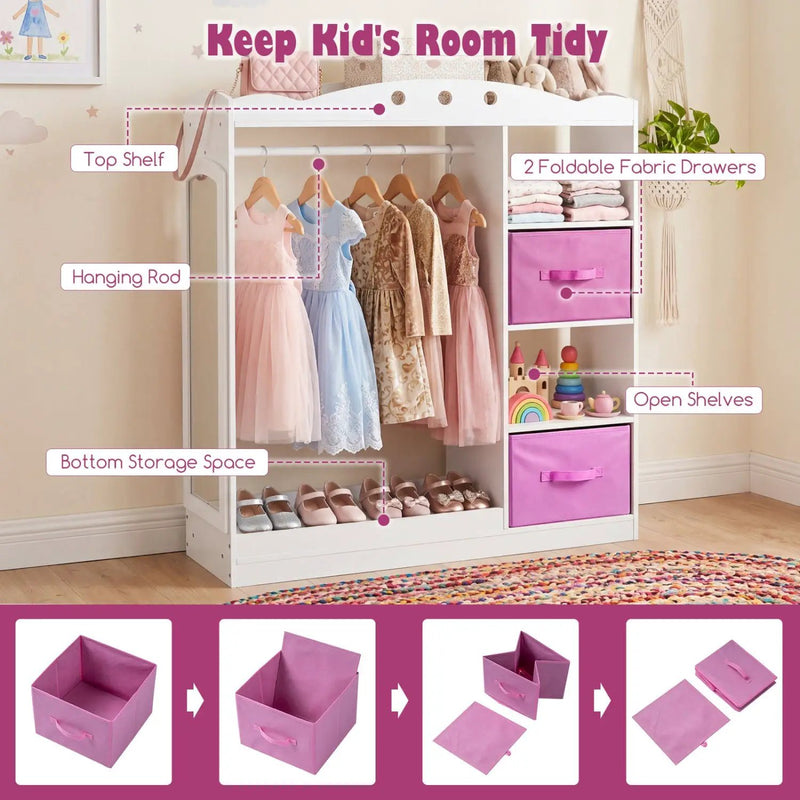 Kids Dress Up Storage with Full Length Mirror - Pink by DirectDeals