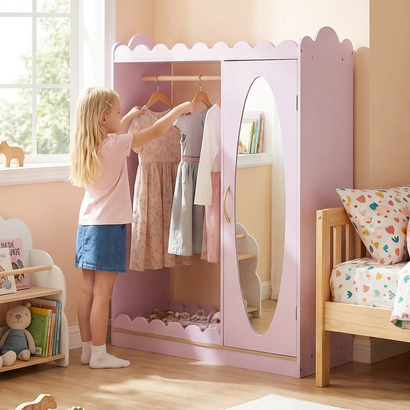 Kids Dress Up Storage Cabinet with Full Length Mirror - Pink by DirectDeals