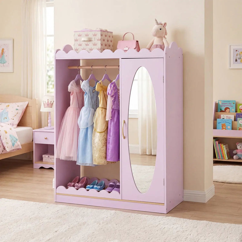 Kids Dress Up Storage Cabinet with Full Length Mirror - Pink by DirectDeals